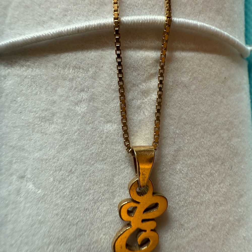 Sadie 14k Yellow Gold Satin Script Initial Necklace Letter E - 20 Inch